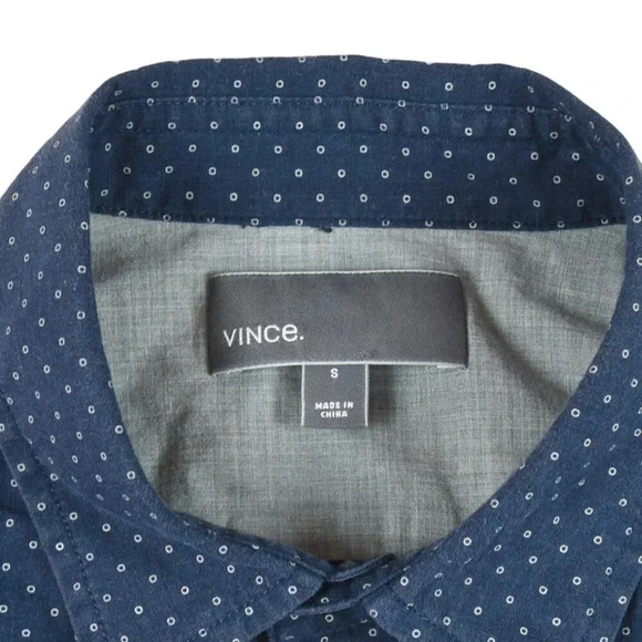 Vince || Men's Navy Micro Dots Career Collared Shirt Long Sleeve Size Small - Picture 2 of 9